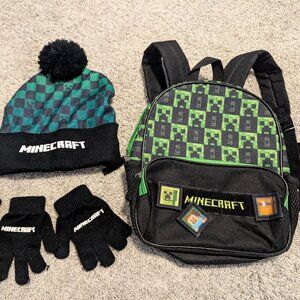 Minecraft mini backpack and beanie hat with gloves